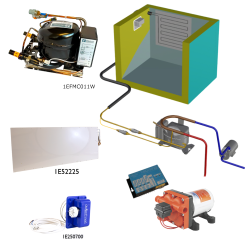 Frigomatic Milano 24 Volt pump water cooled refrigeration kit, 380F Series F Plate evaporator - max volume Fridge 380 Litres Freezer 120 Litres, Freezer thermostat (mechanical)