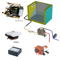 Frigomatic Milano 12 Volt pump water cooled refrigeration kit, 12 Volt, Digital Fridge Thermostat