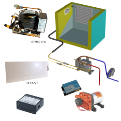 Frigomatic Milano 24 Volt pump water cooled refrigeration kit, 380F Series F Plate evaporator - max volume Fridge 380 Litres Freezer 120 Litres, Digital Fridge/Freezer Thermostat