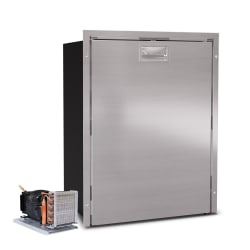 130 Litre Front opening fridge - with ice box, Brushed stainless steel door and fitting frame, 12/24Volt with Remote Compressor