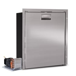 75 Litre Front opening fridge - with ice box, Brushed stainless steel door and fitting frame, 12/24Volt with Remote Compressor