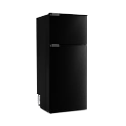 216 Litre Front opening fridge freezer, Black door, 12/24Volt