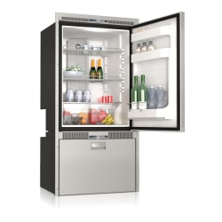 DW250 - 250 Litre front opening 12/24 volt Vitrifrigo fridge drawer freezer and dual temperature control with separate compressors Brushed stainless steel doors, Sealock locking slam latch and flush mount fitting frame 12/24V DC 110-240V AC 50/60HTZ