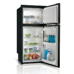260 Litre Front opening fridge - with ice box, Black door, 12/24Volt