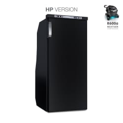 Slim 90 Litre Front opening fridge - with ice box, Black door, 12/24Volt Up High Integral Nano Compressor