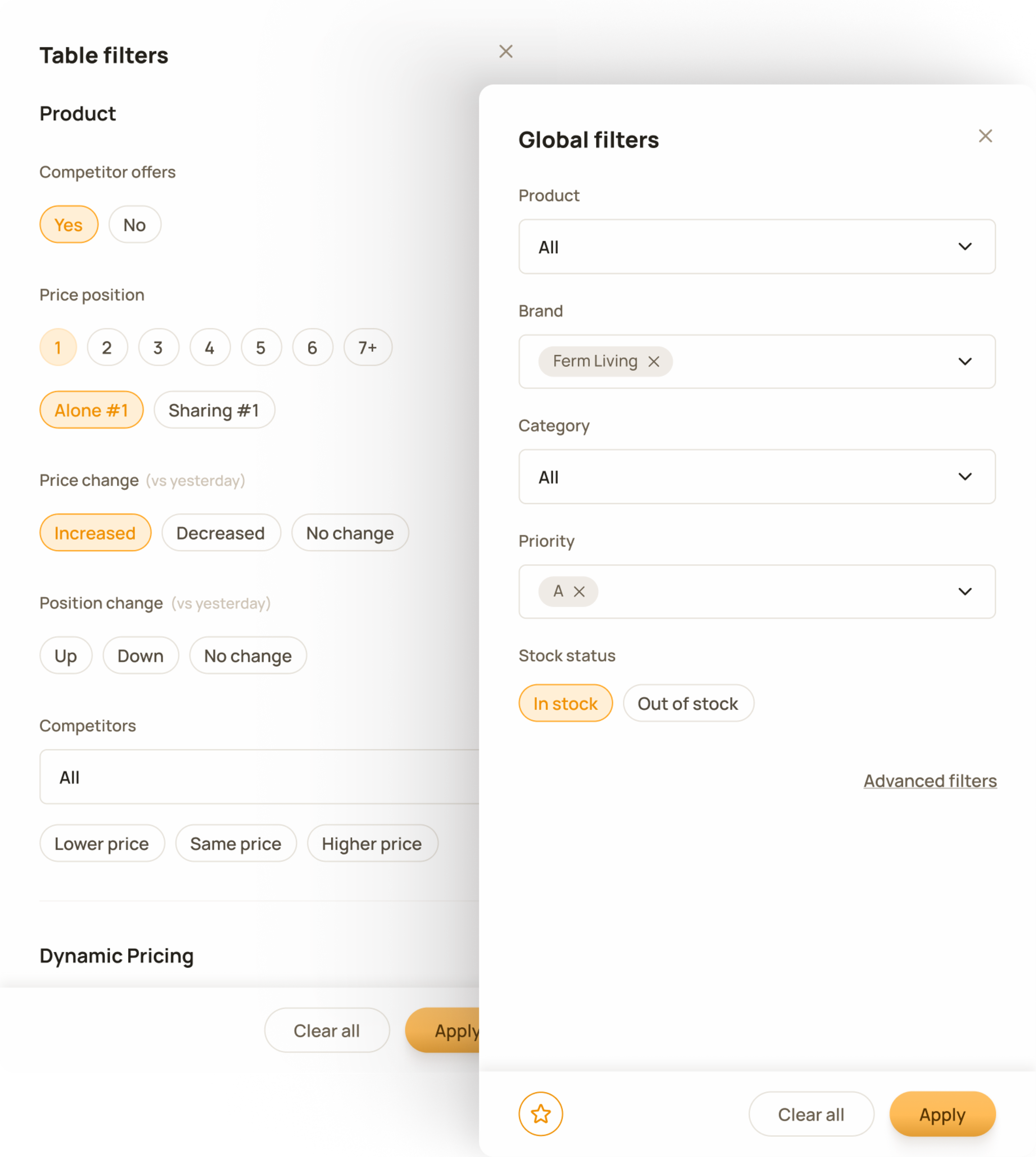 Global and table filters