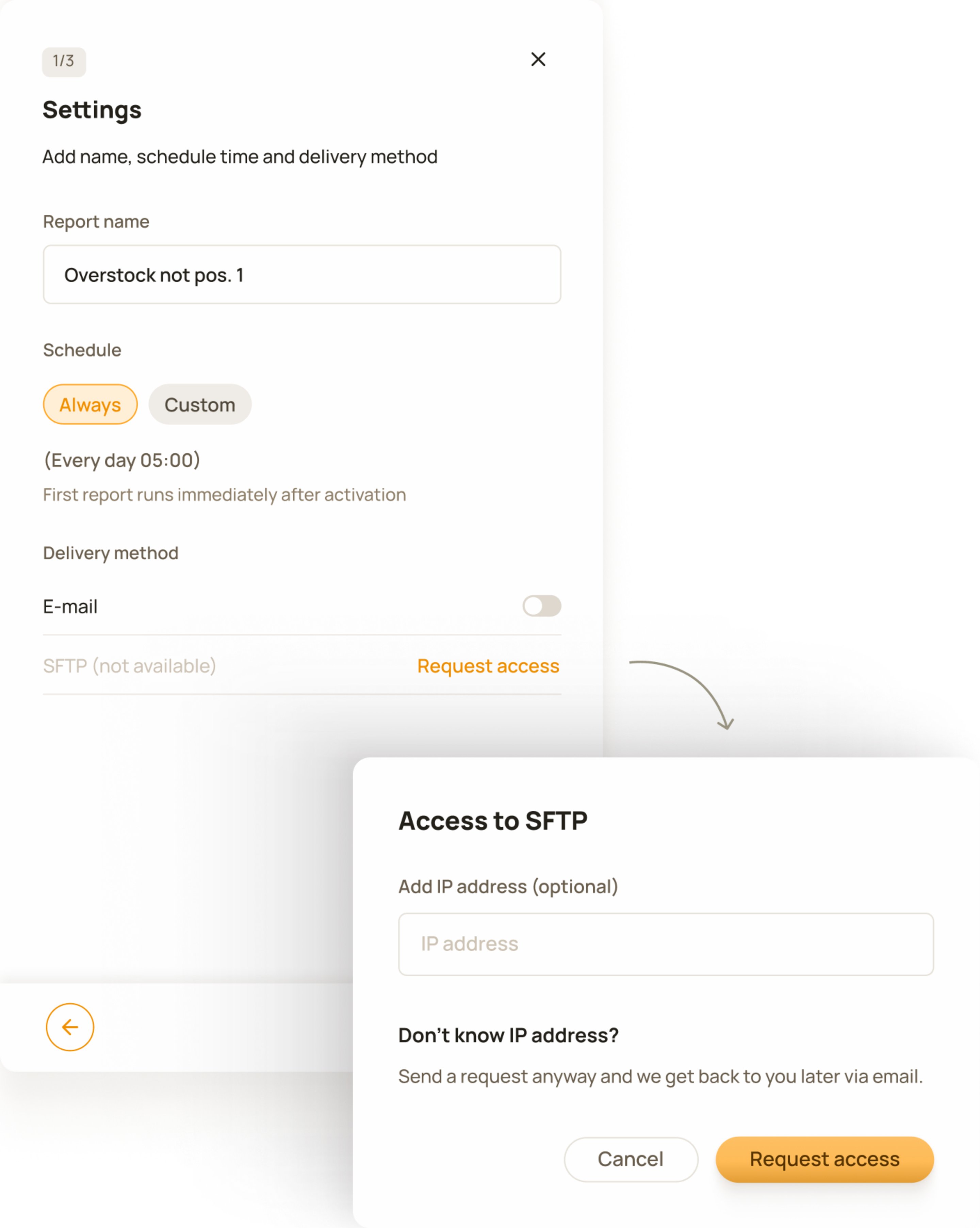 Settings and SFTP delivery method