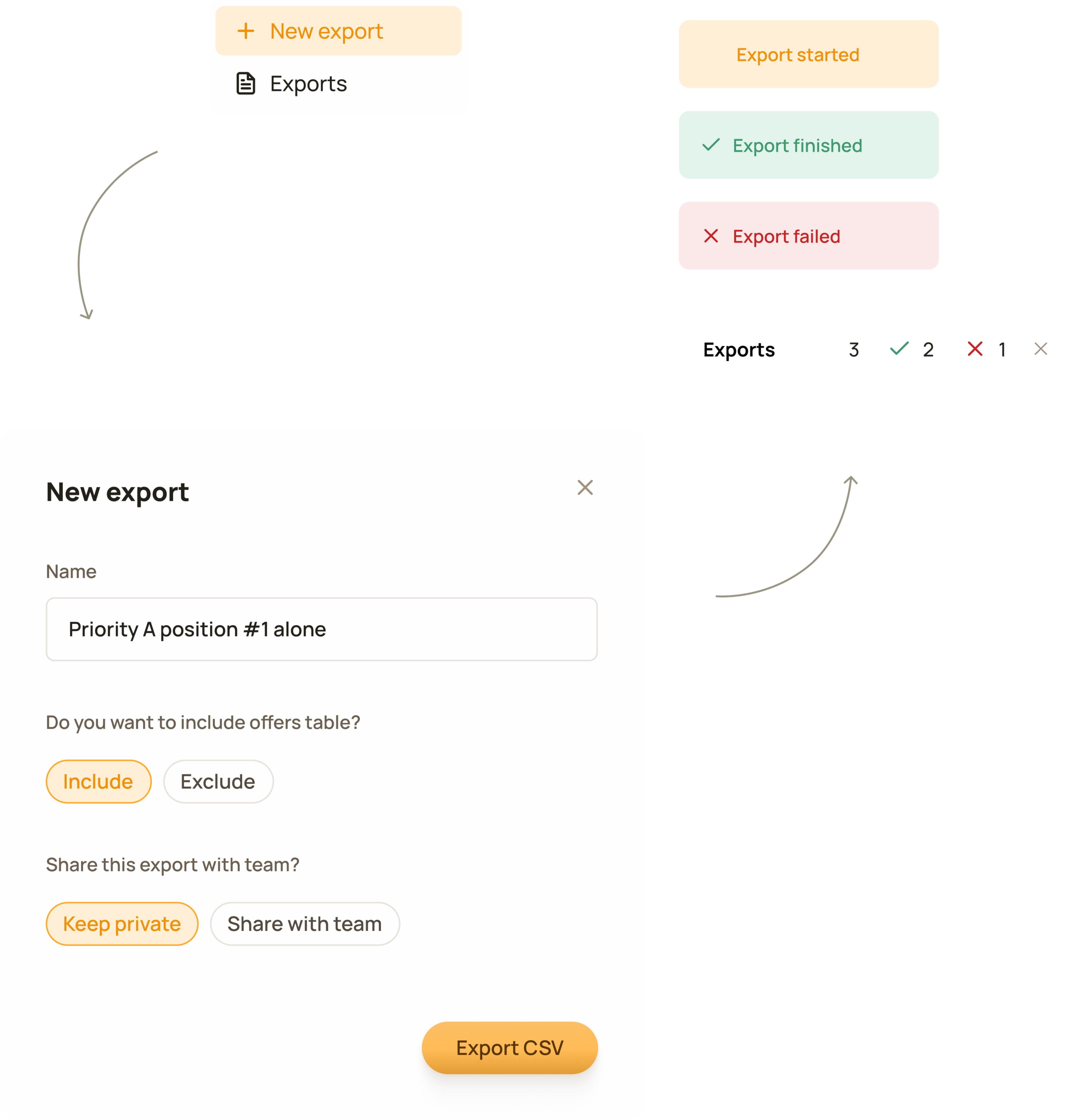 Export flow and batch export progress