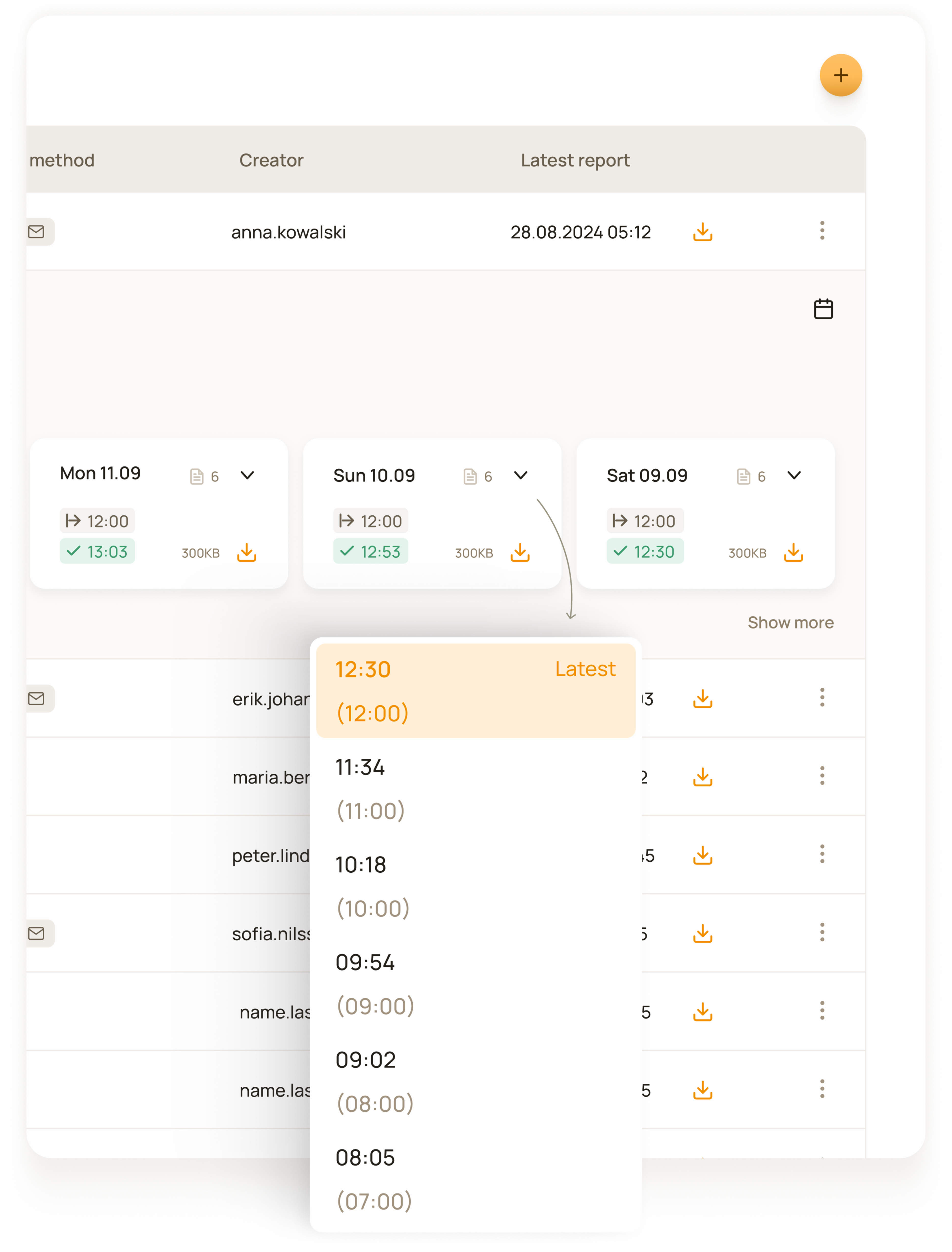 Scheduled report cards with previous and upcoming run times