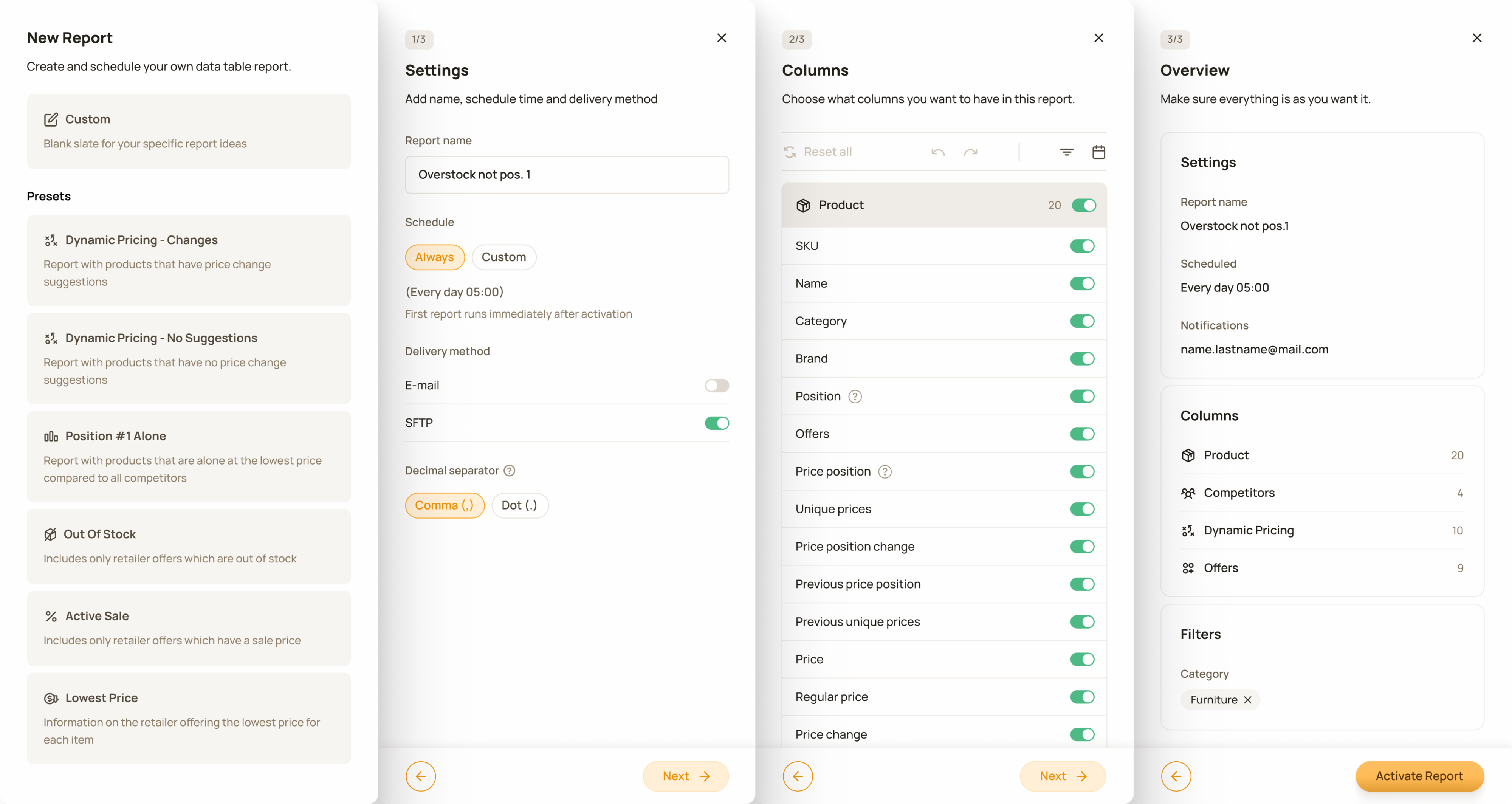 New report creation flow
