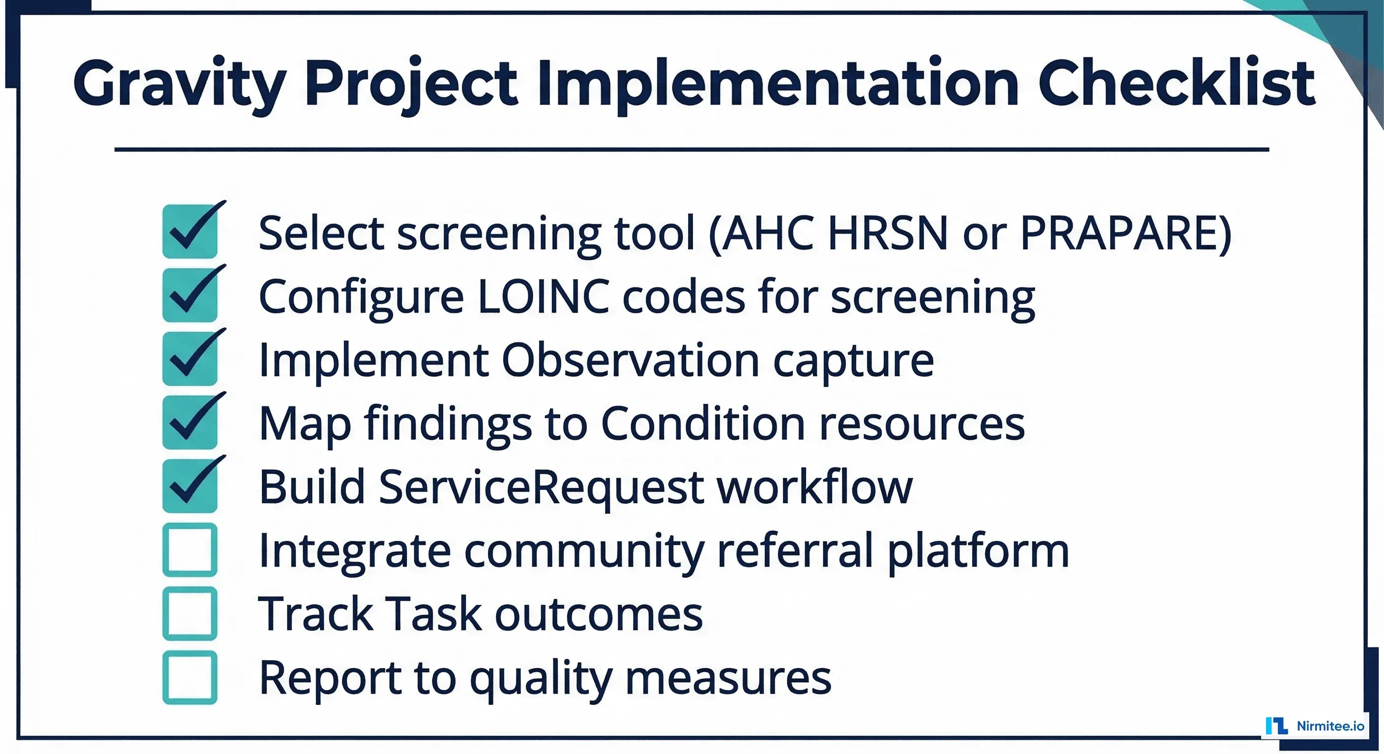 Gravity Project implementation checklist