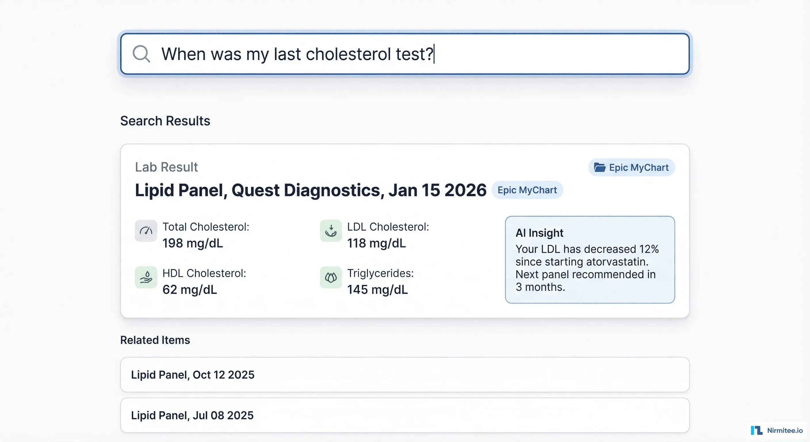 Health Data Search Results - Lab Results with AI Insights and Trend Analysis