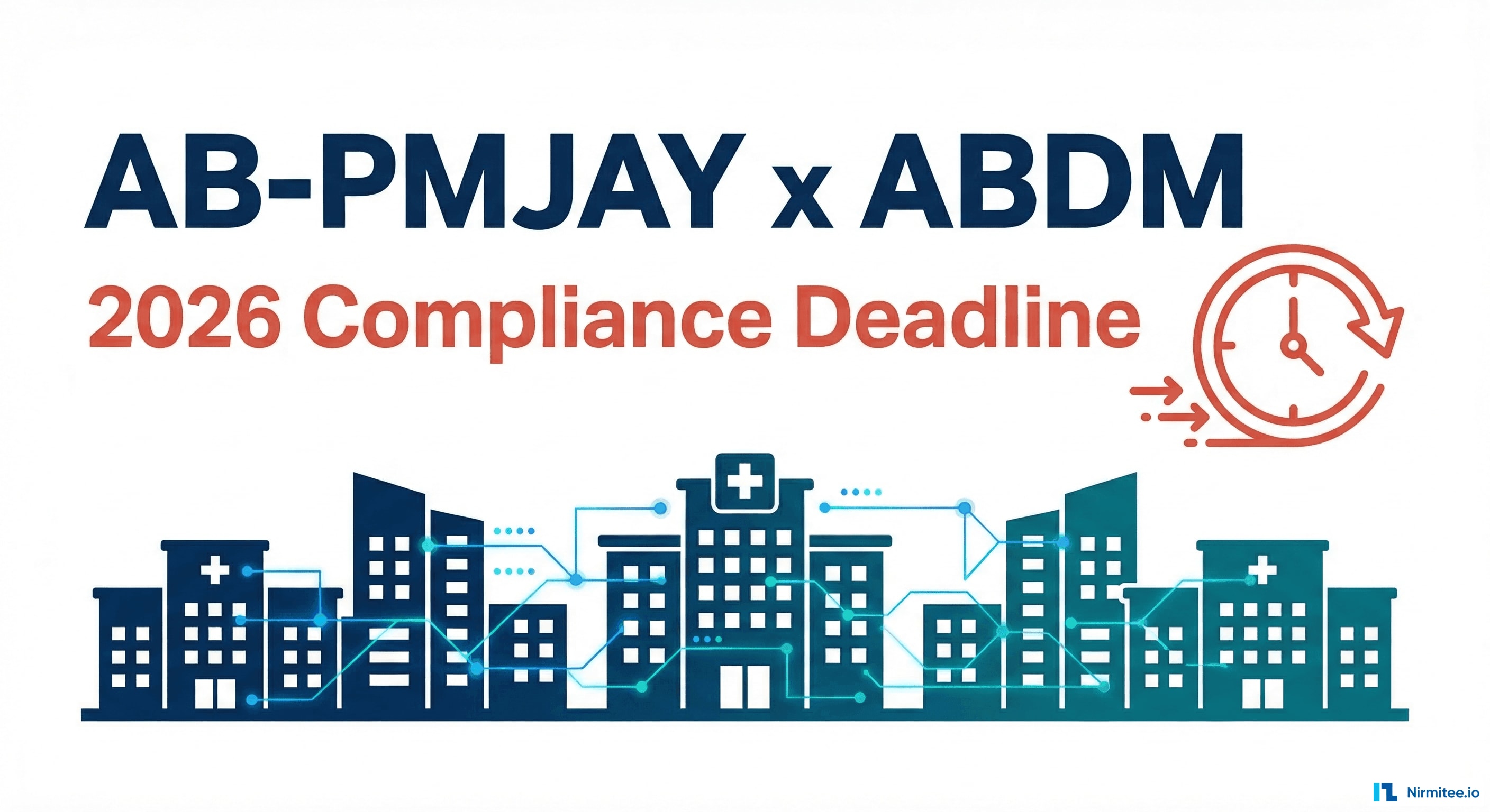 AB-PMJAY ABDM Compliance 2026 deadline visual showing urgency for hospital compliance
