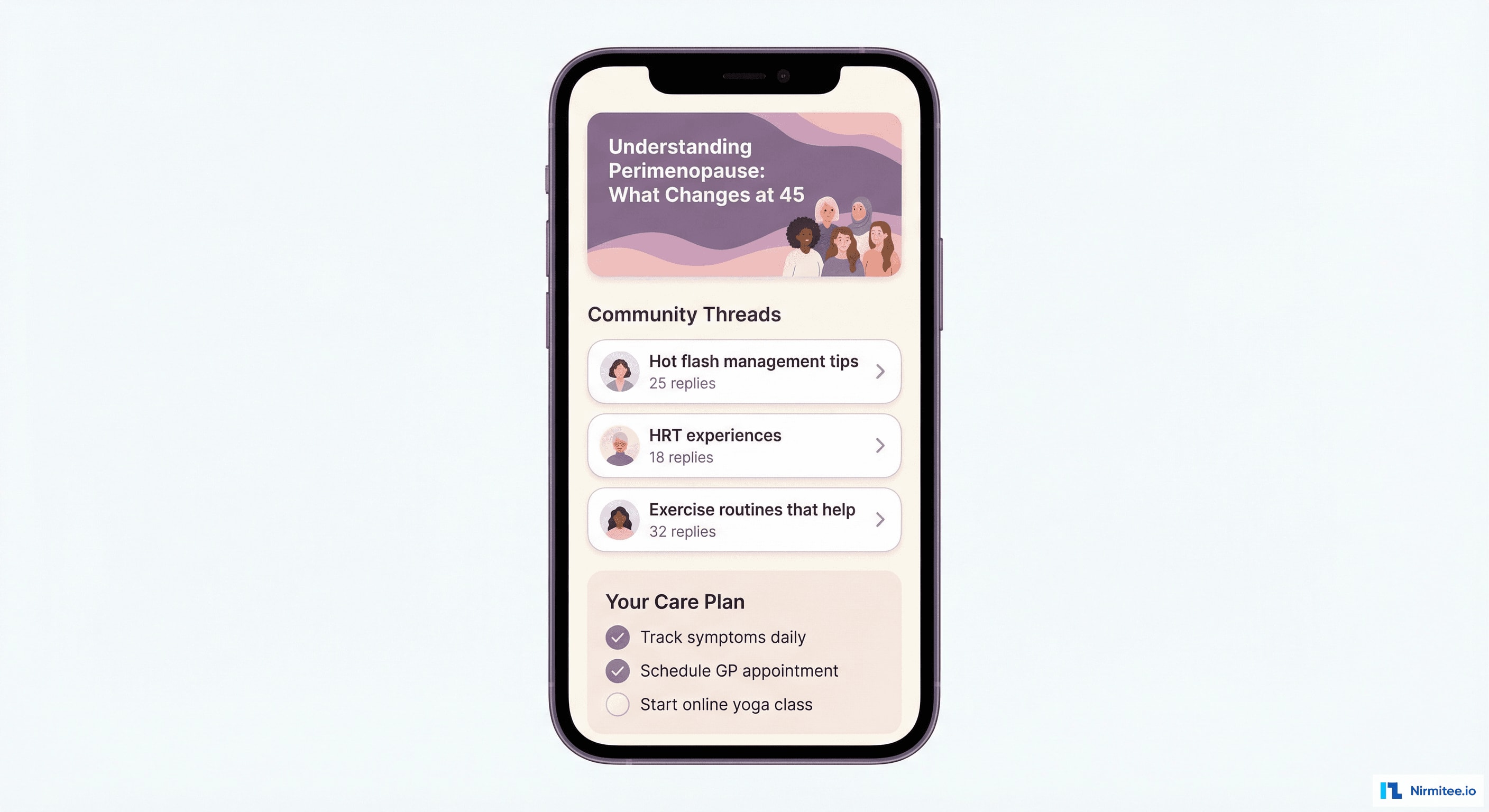 Menopause Education and Community Features in Mobile App