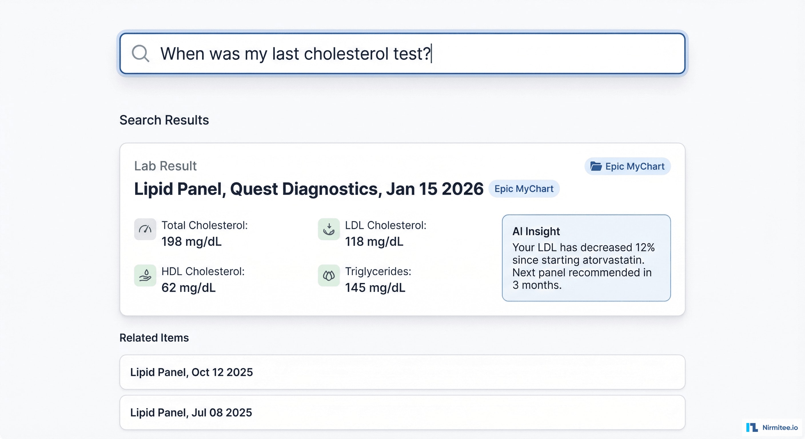 Health Data Search Results - Lab Results with AI Insights and Trend Analysis