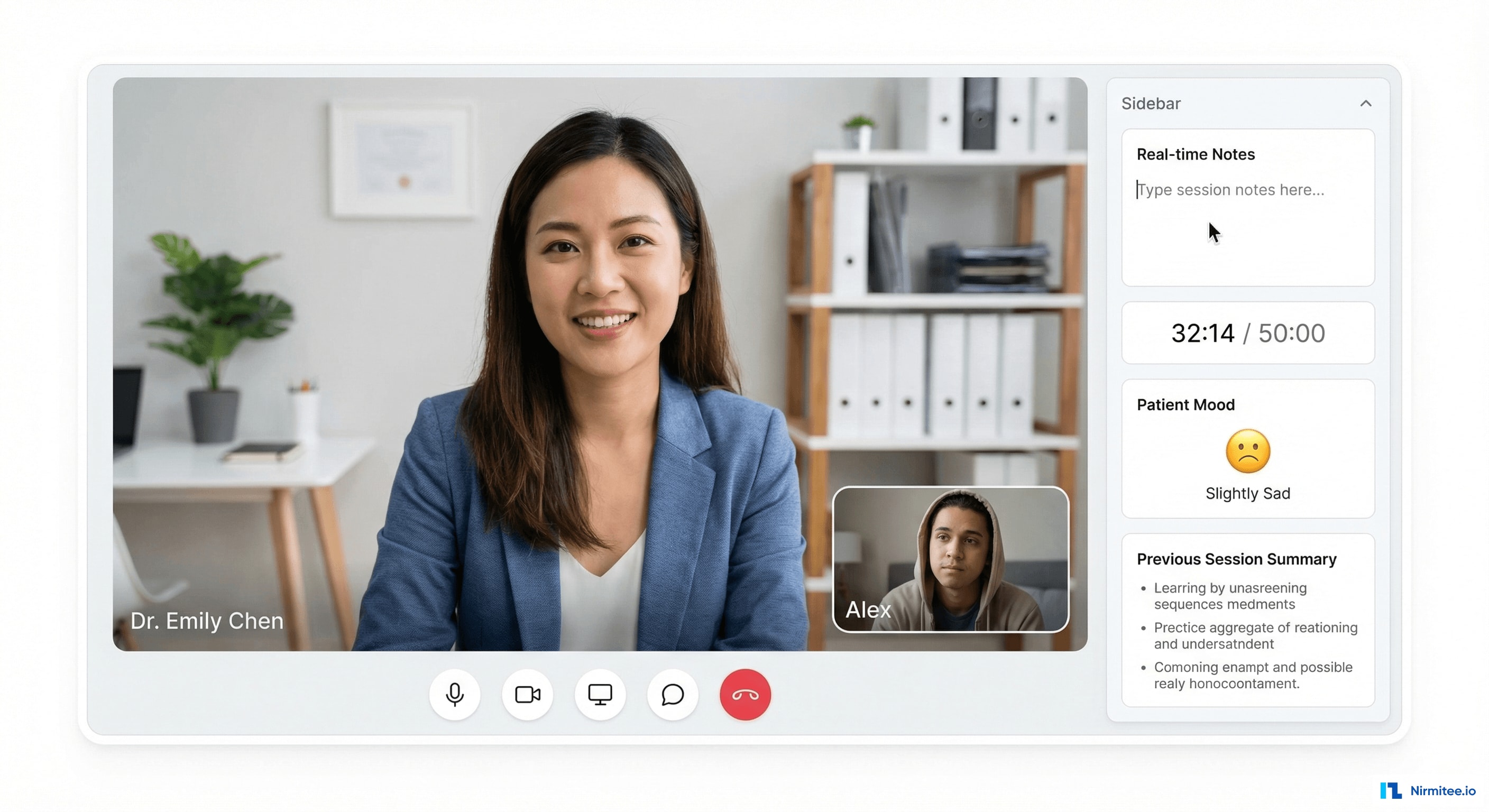 Video Therapy Session Interface - Encrypted Video with Real-time Notes