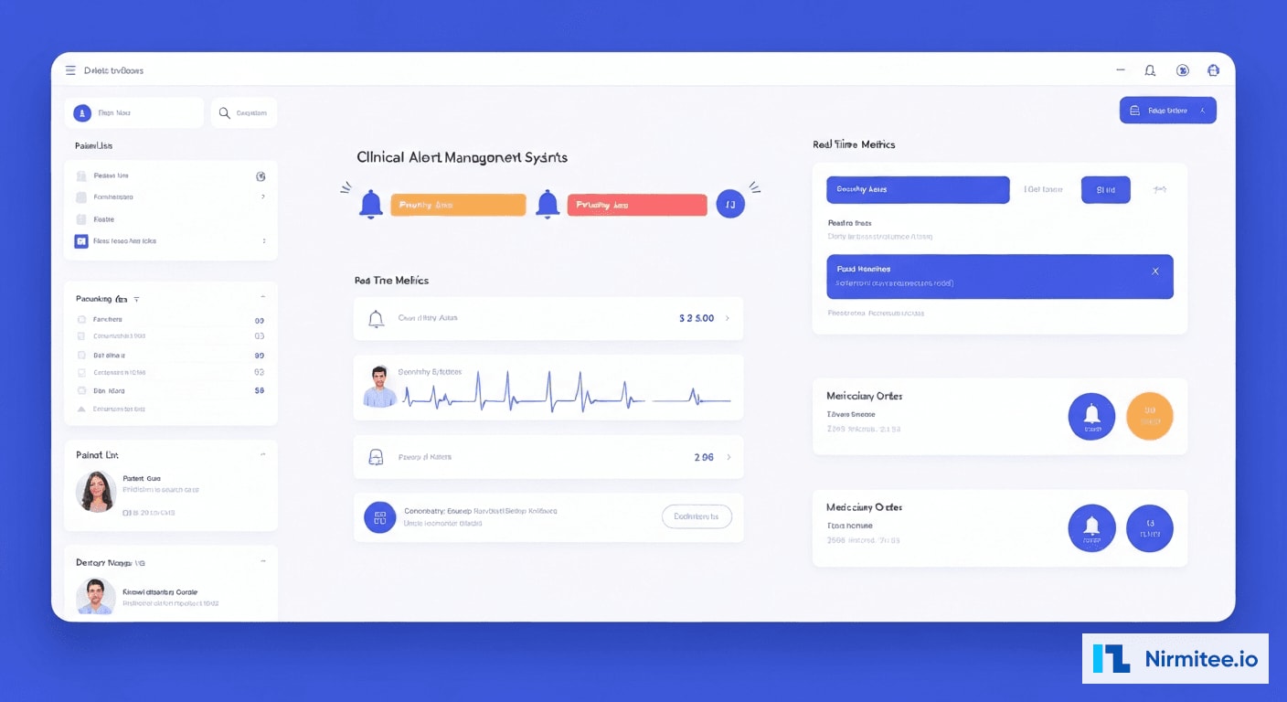 Clinical alert management dashboard showing color-coded priority alerts and provider response tracking