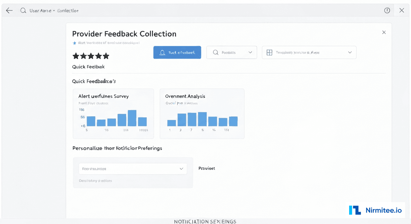 Provider feedback interface showing satisfaction scores and alert usefulness survey results