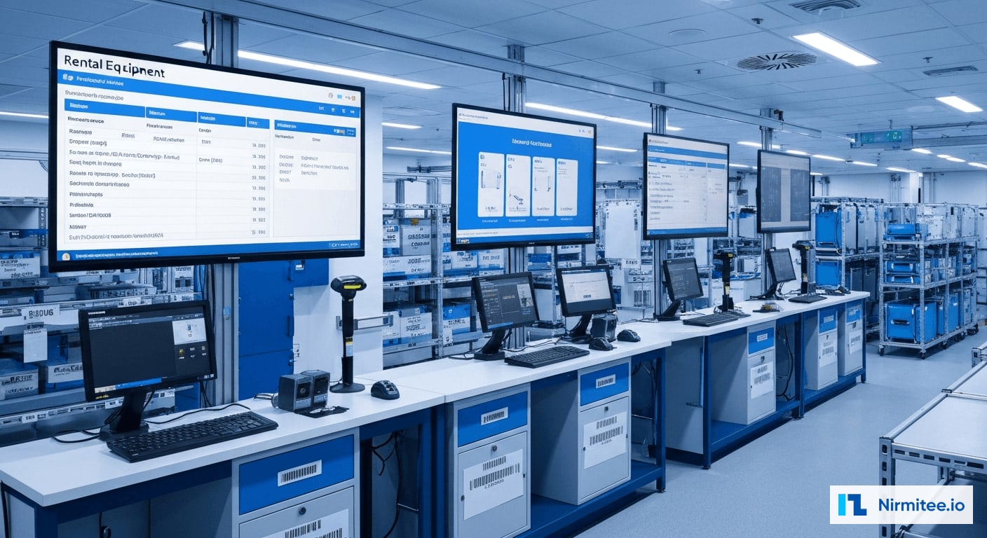 Medical equipment management center showing rental tracking dashboards and inventory systems