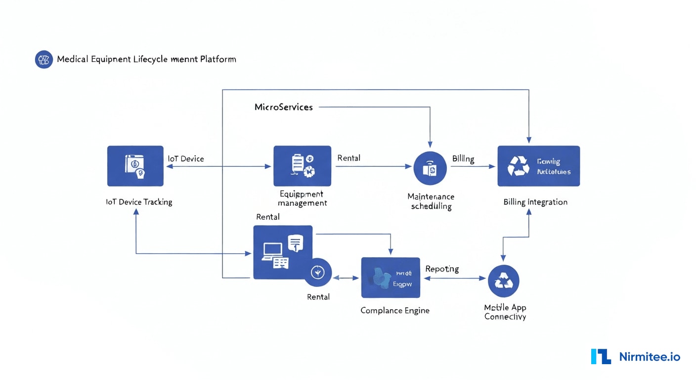 Medical equipment lifecycle platform architecture with IoT tracking rental management and billing integration
