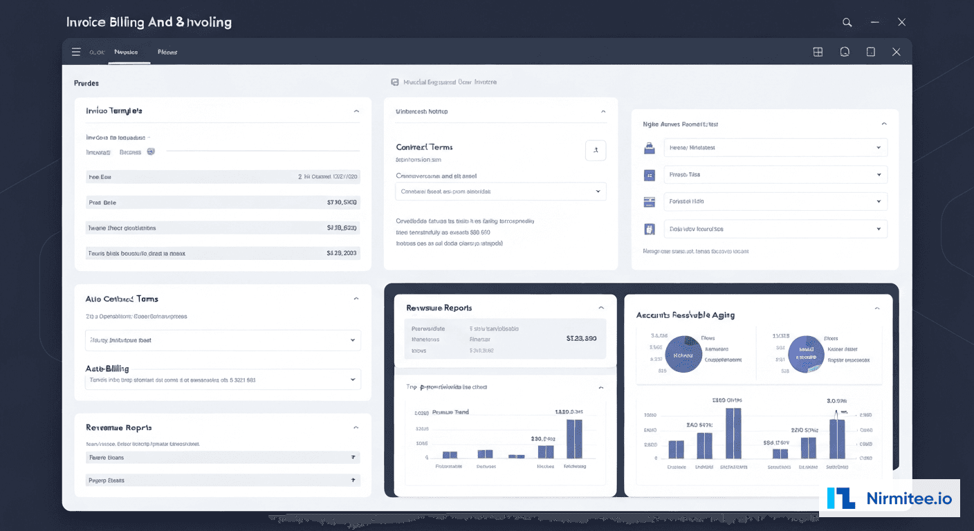 Equipment rental billing and invoicing interface with payment tracking and revenue reports