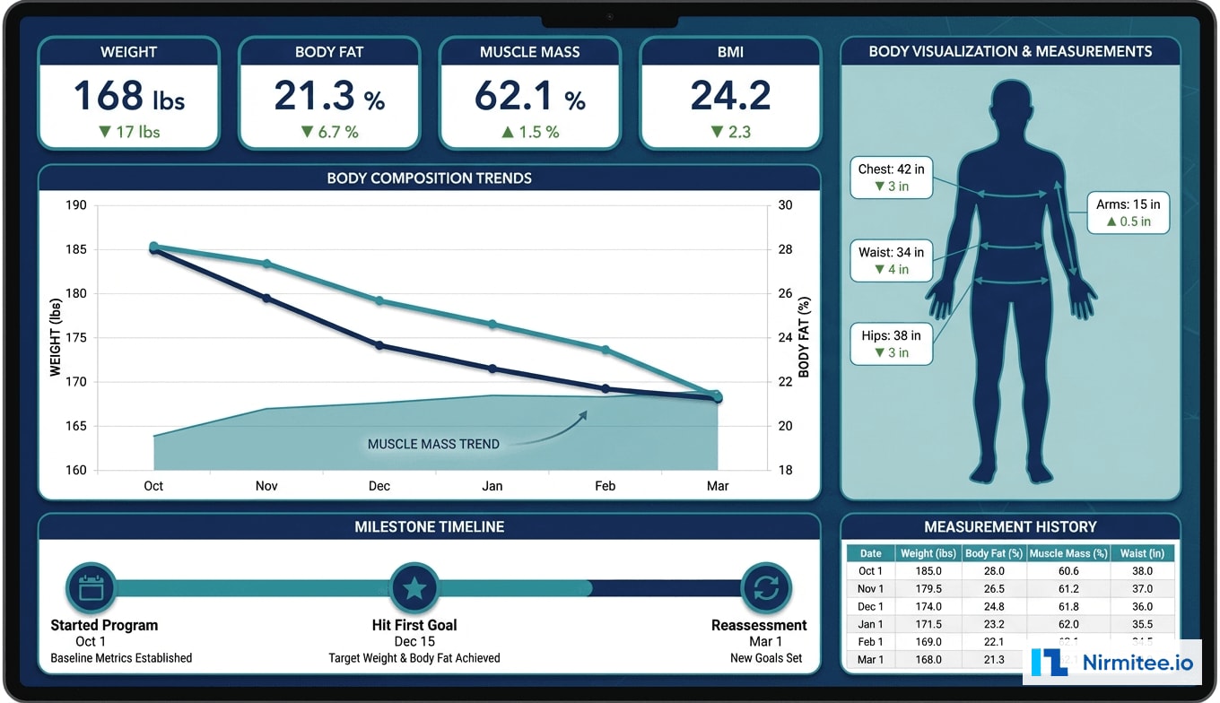 Body Composition Tracking - Weight, Body Fat, Muscle Mass, and Measurement Trends