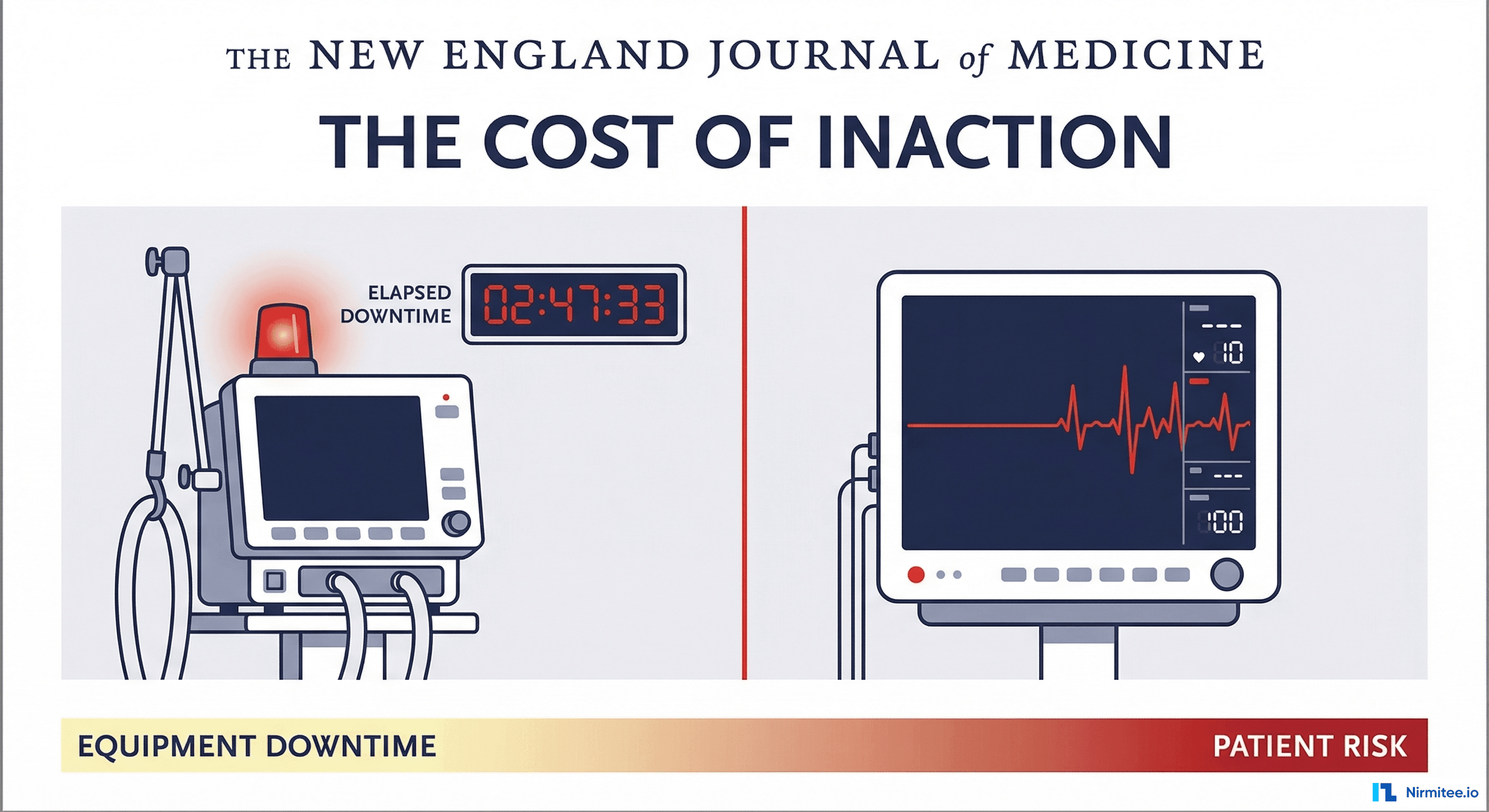 Hospital equipment downtime directly correlates with patient safety risk - ventilator failure timeline showing the critical response window