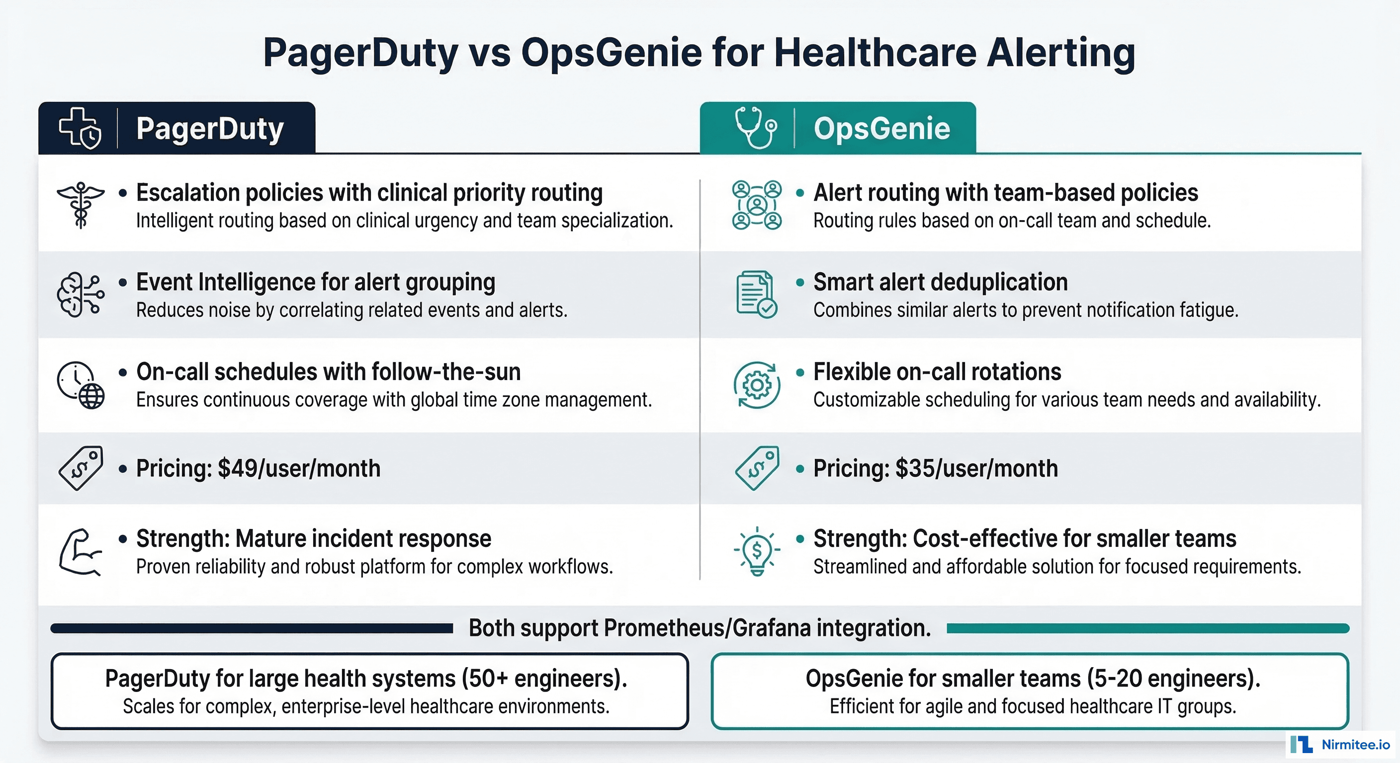 PagerDuty vs OpsGenie comparison for healthcare alerting with pricing, features, and recommendations