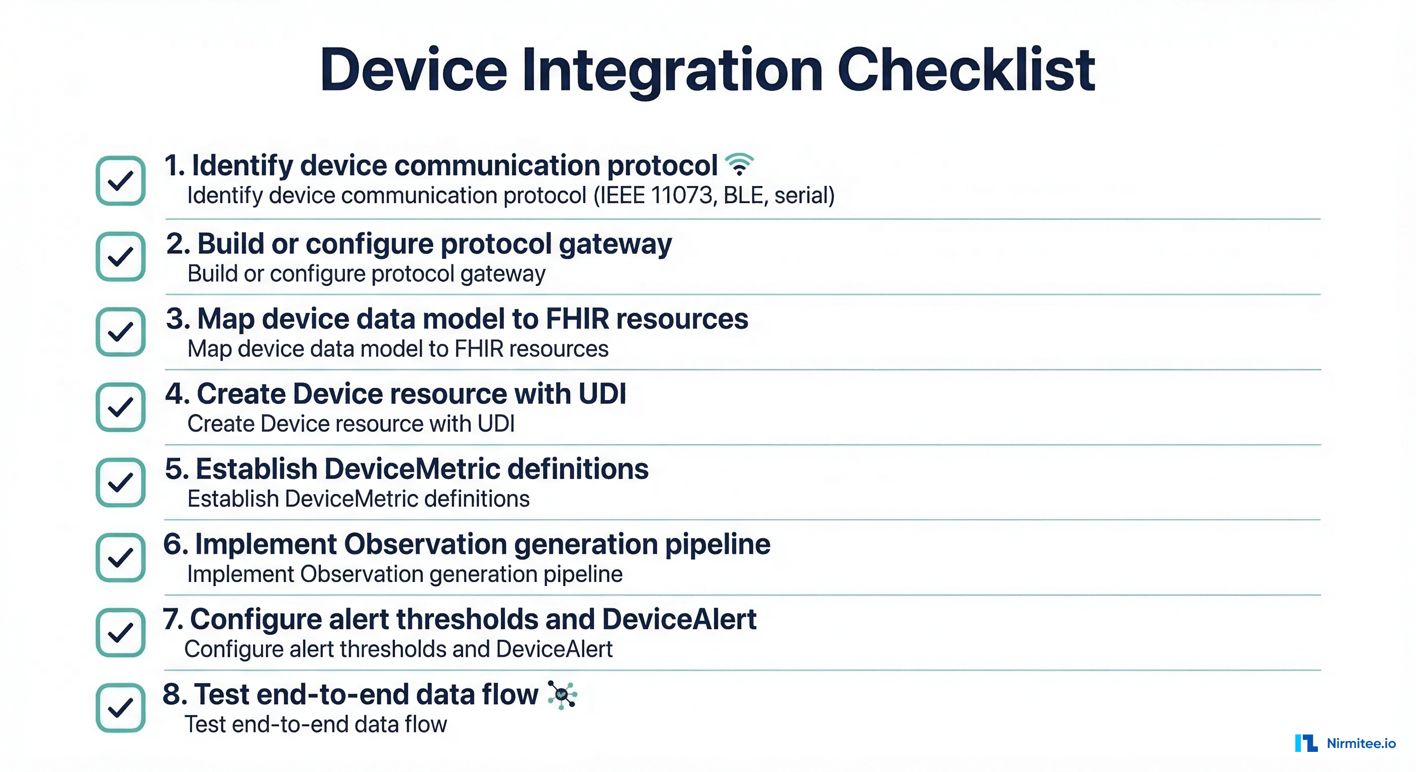 Device integration checklist: 8 steps from identifying protocol to testing end-to-end data flow