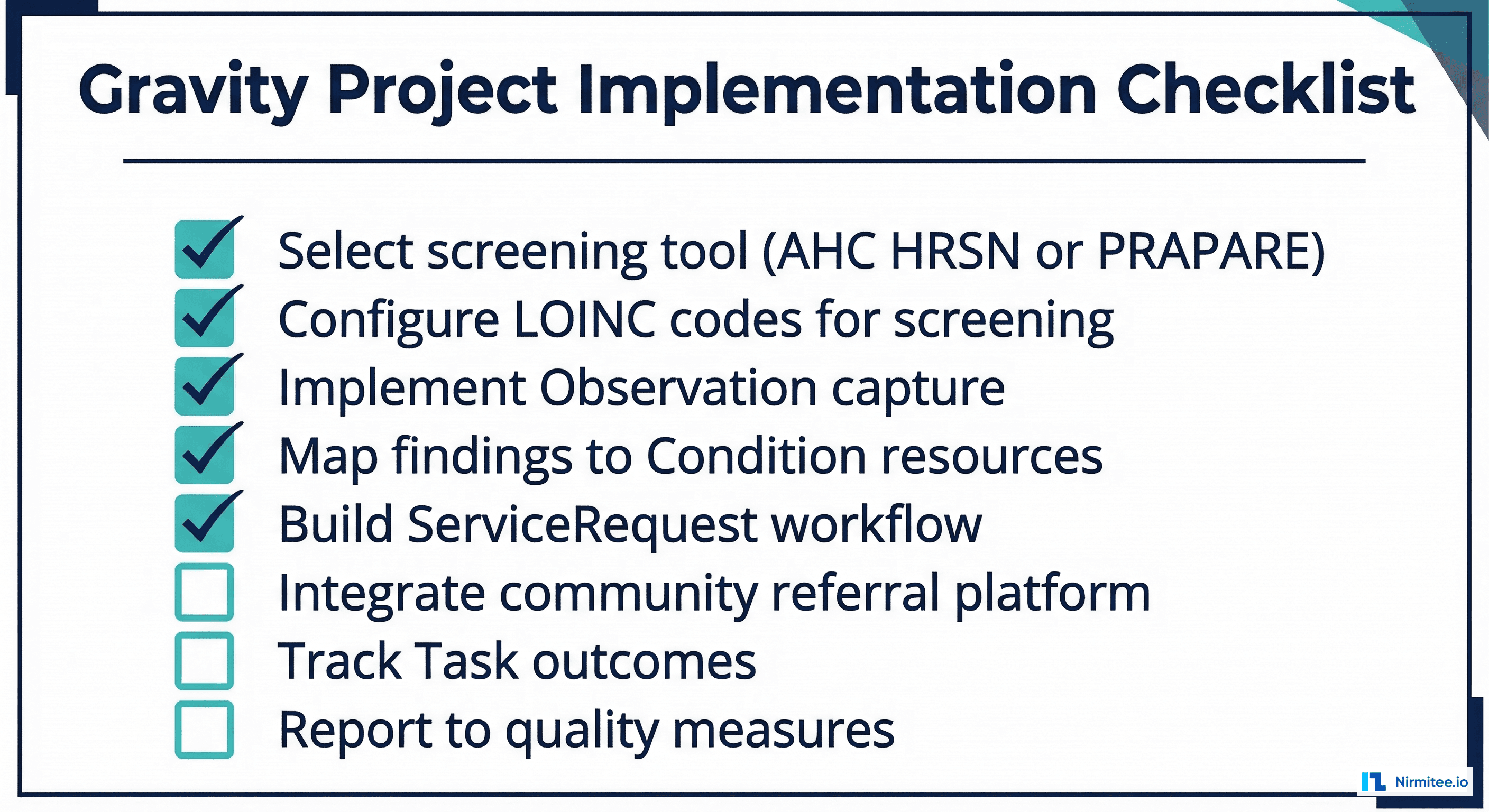 Gravity Project implementation checklist: 8 steps from selecting screening tool to reporting quality measures