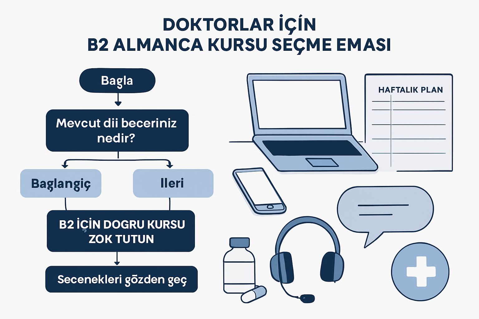 Doktorlar İçin Online Almanca Kursu Seçimi ve B2 Seviyesine Hazırlık Rehberi destek görseli 1