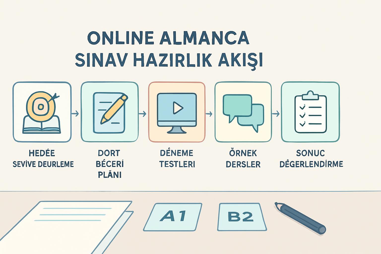 Goethe ve TELC sınavlarına hazırlananlar için online Almanca kursu seçme ve çalışma stratejisi (özellikle B1-B2 seviyesi için rehber) destek görseli 1