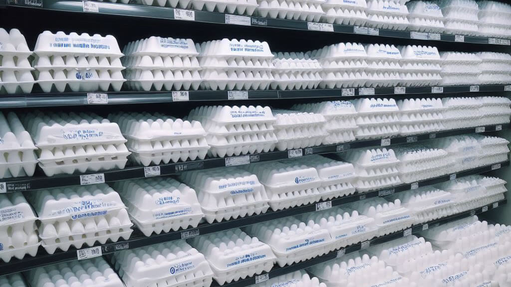 supermarket shelves white foam egg cartons