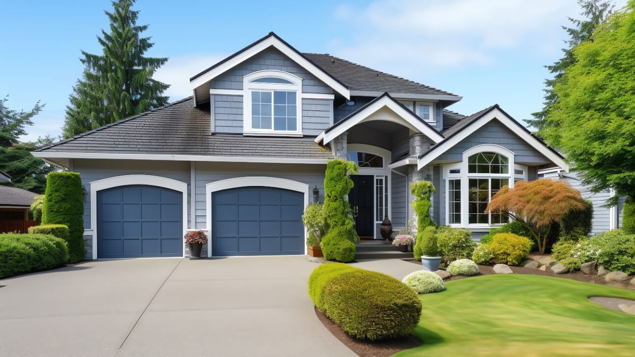 exterior front facade of new modern american house