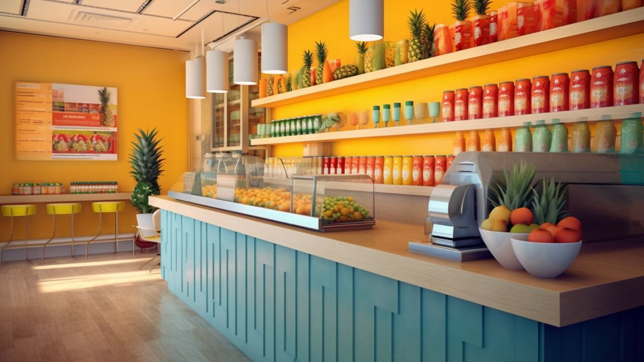 a juice bar featuring fresh vegetable and fruit