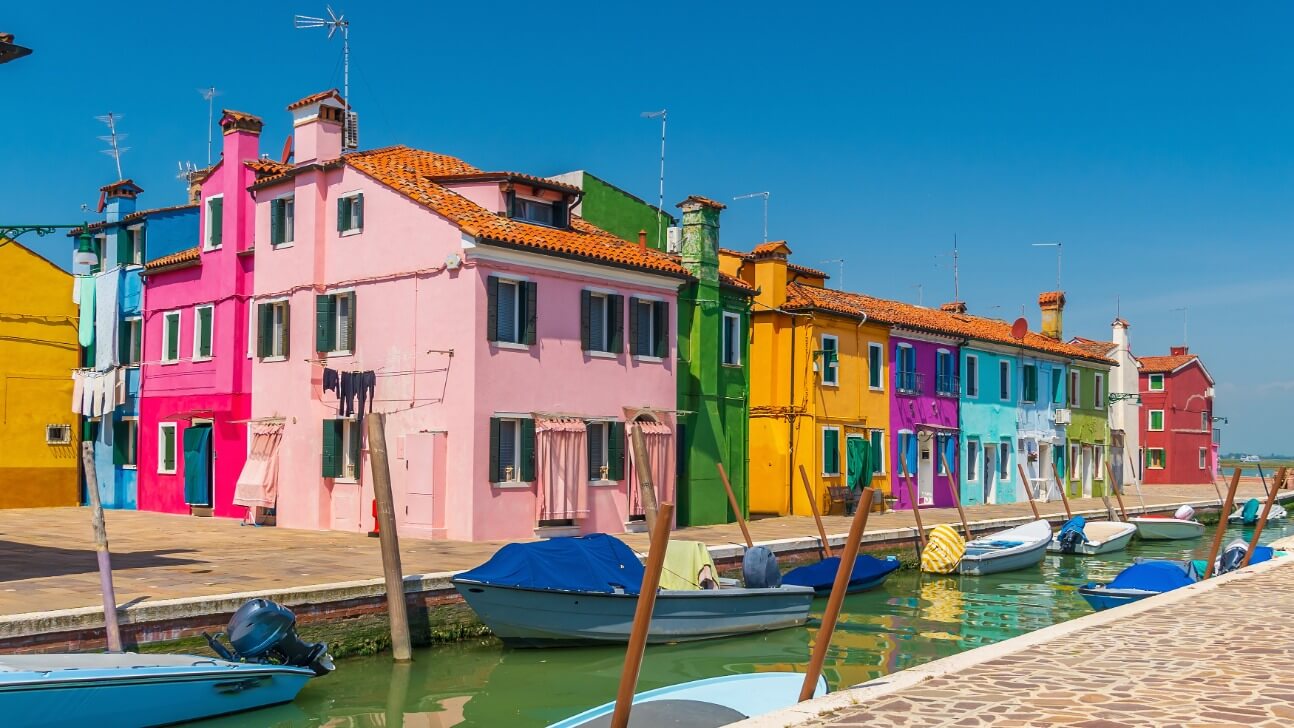 view of the colorful venetian houses at the islands of