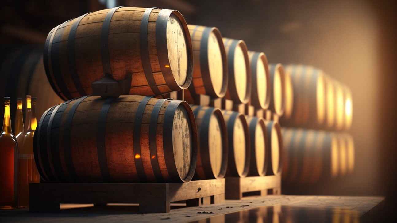 warm and cozy wine cellar with barrels in soft lighting ai