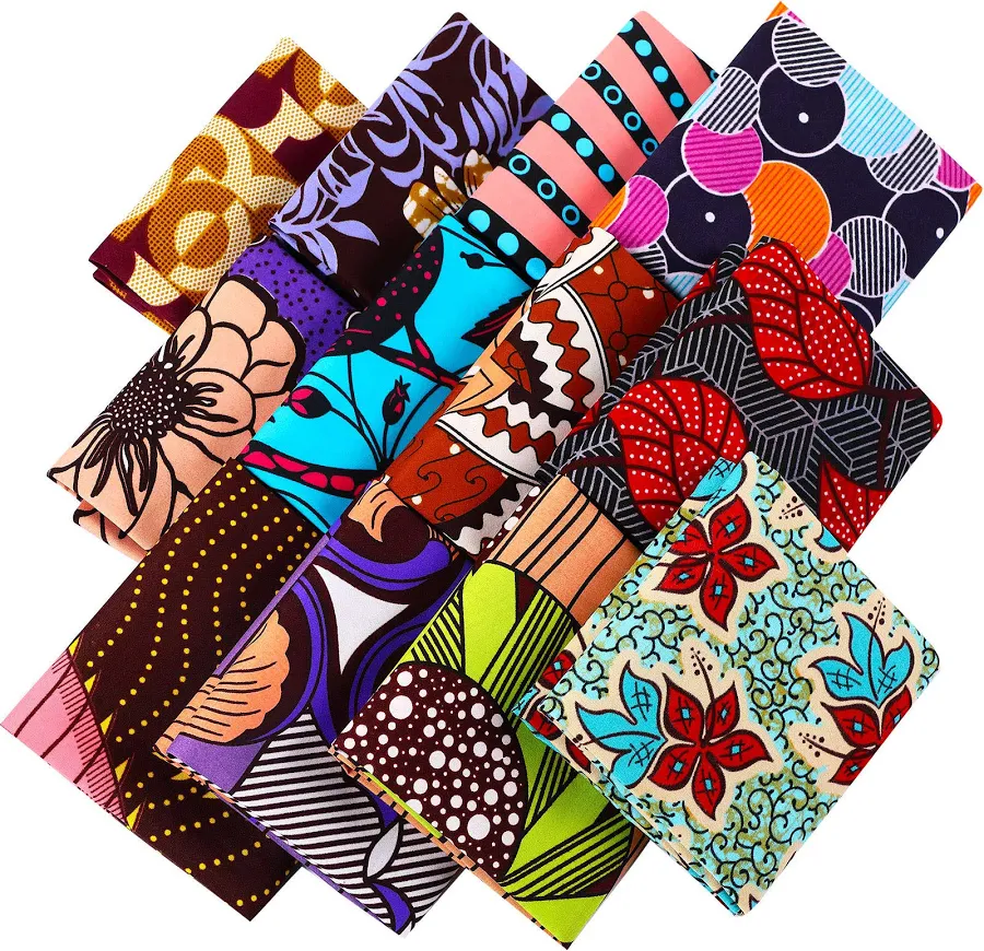 12 Pcs African Print Fabric Fat Quarters Scraps African Fabric by Yard for Sewing Face Covering thumbnail 2