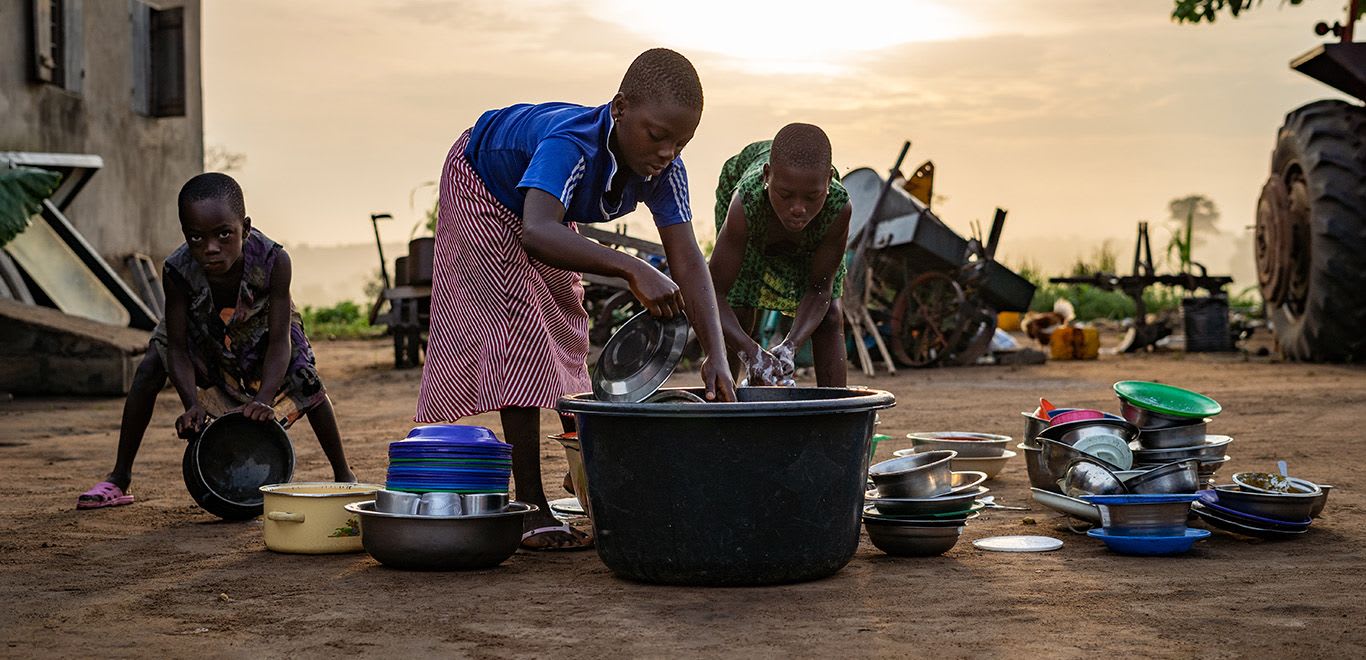 Lome in Togo - kids washing up