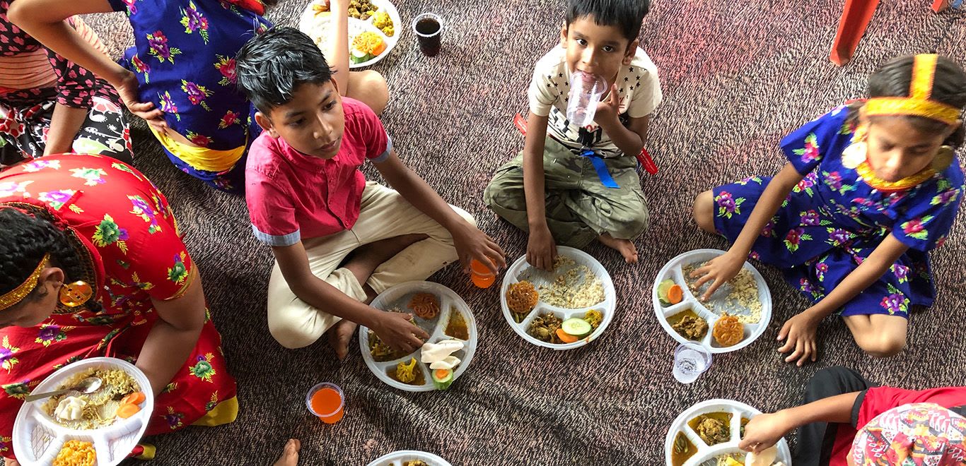 The kids staying at Asha Nepal during a celebration lunch