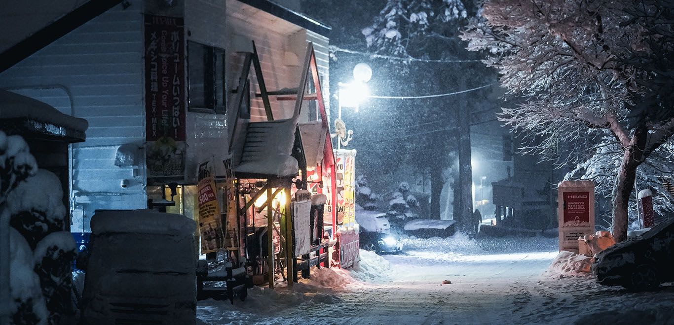 Snowny town scene in Hakuba, Nagano, Japan