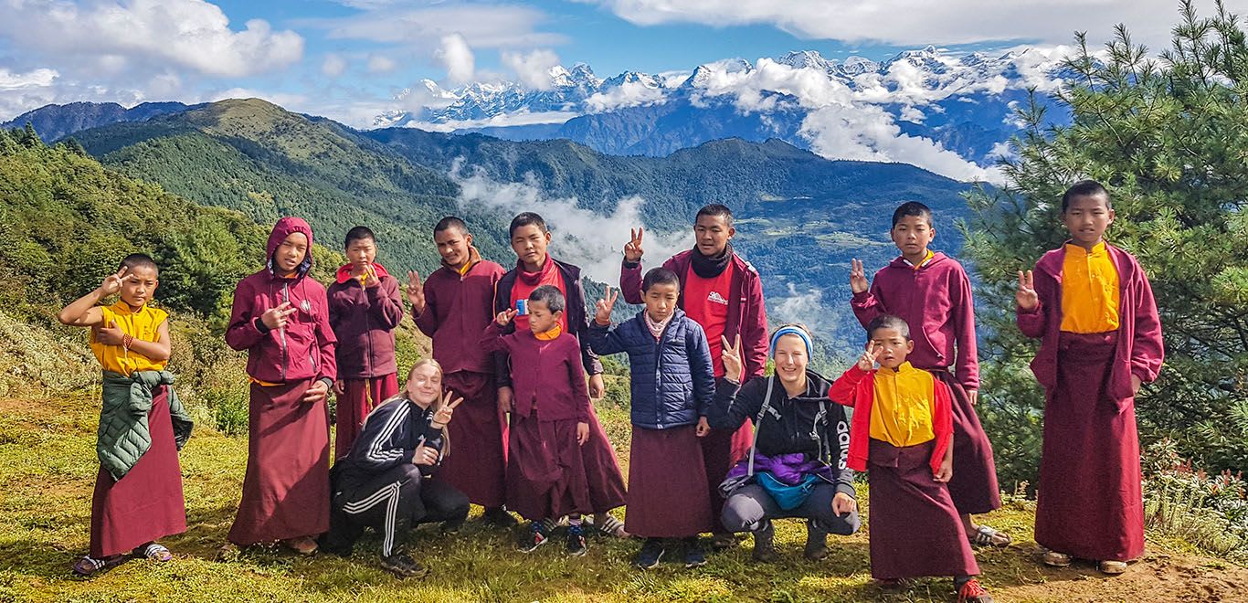 Buddist monks and volunteers in Nepal