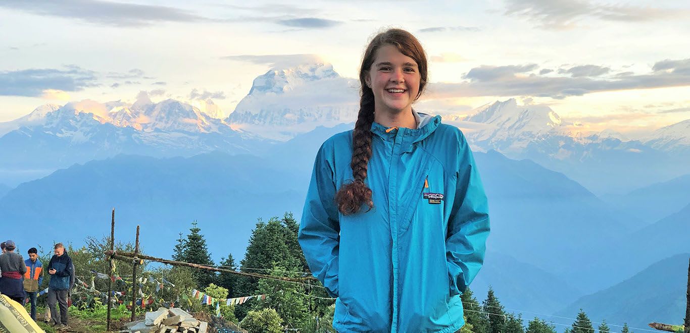 Camper on the Annapurna trail with amazing views