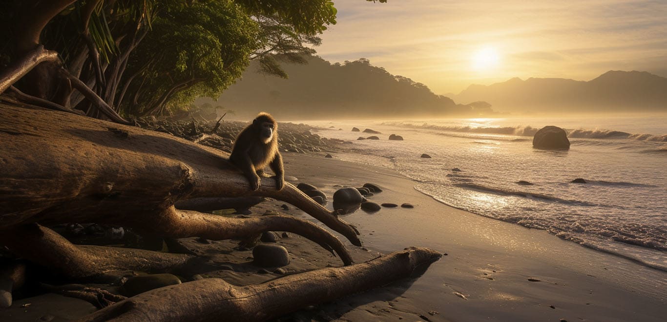 Beautiful beaches in Costa Rica with a monkey