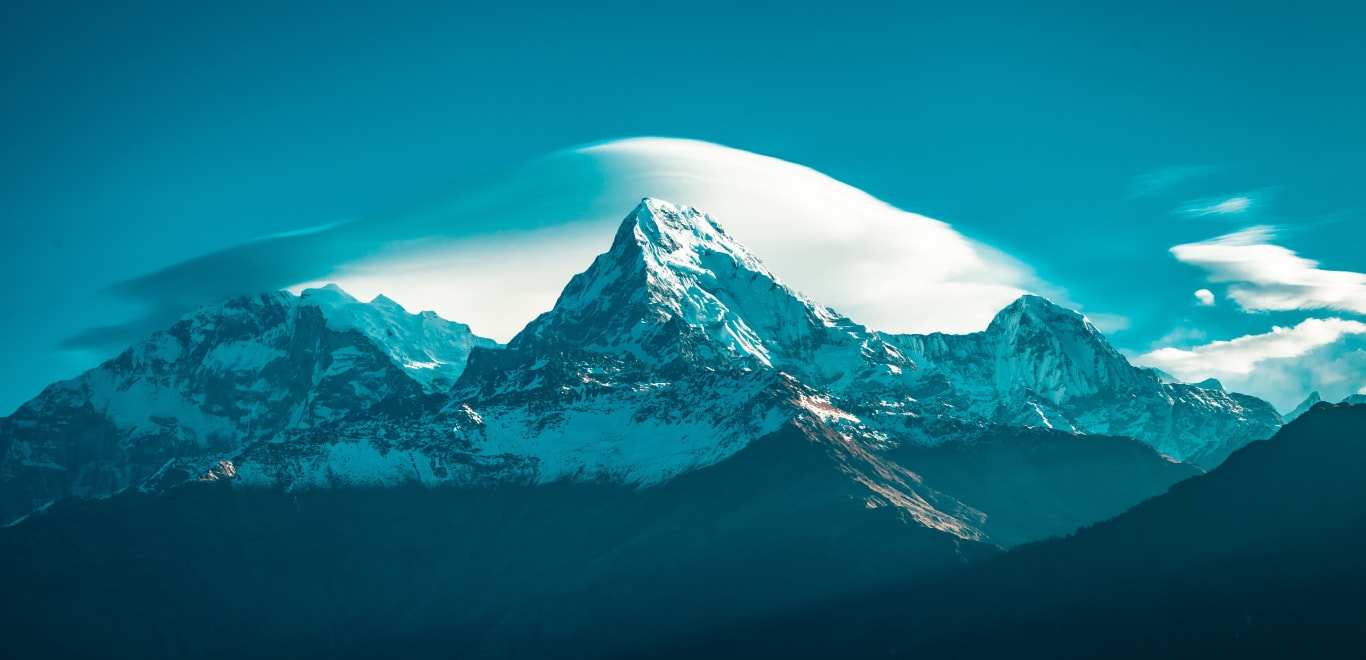 Cloudscape sunrise above Annapurna Peak in Nepal