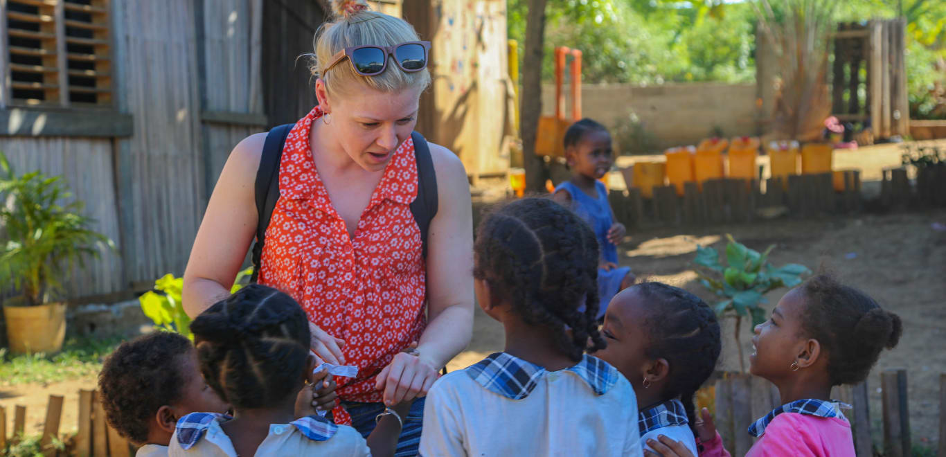 Teacher with kids in Madagascar