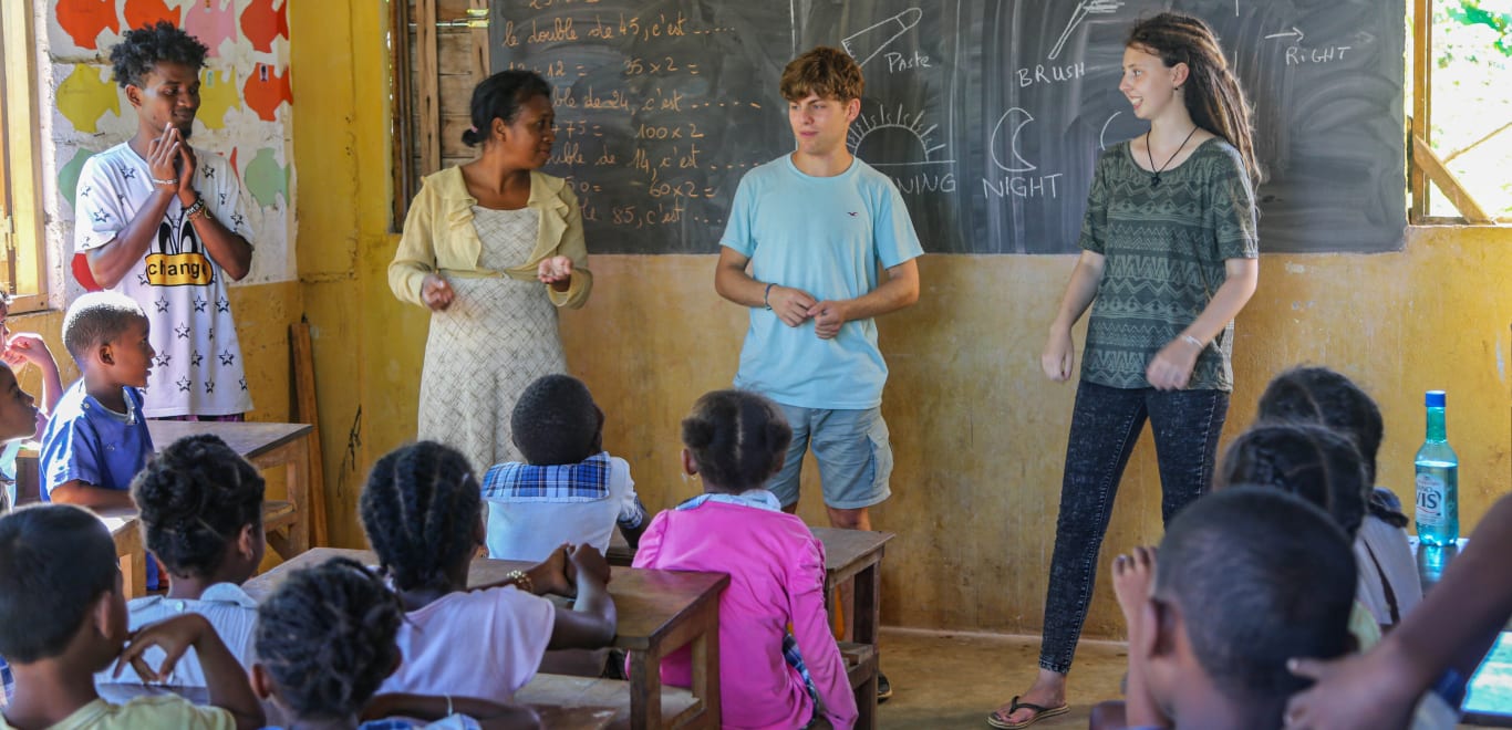 Teachers and kids in a classroom in Madagascar