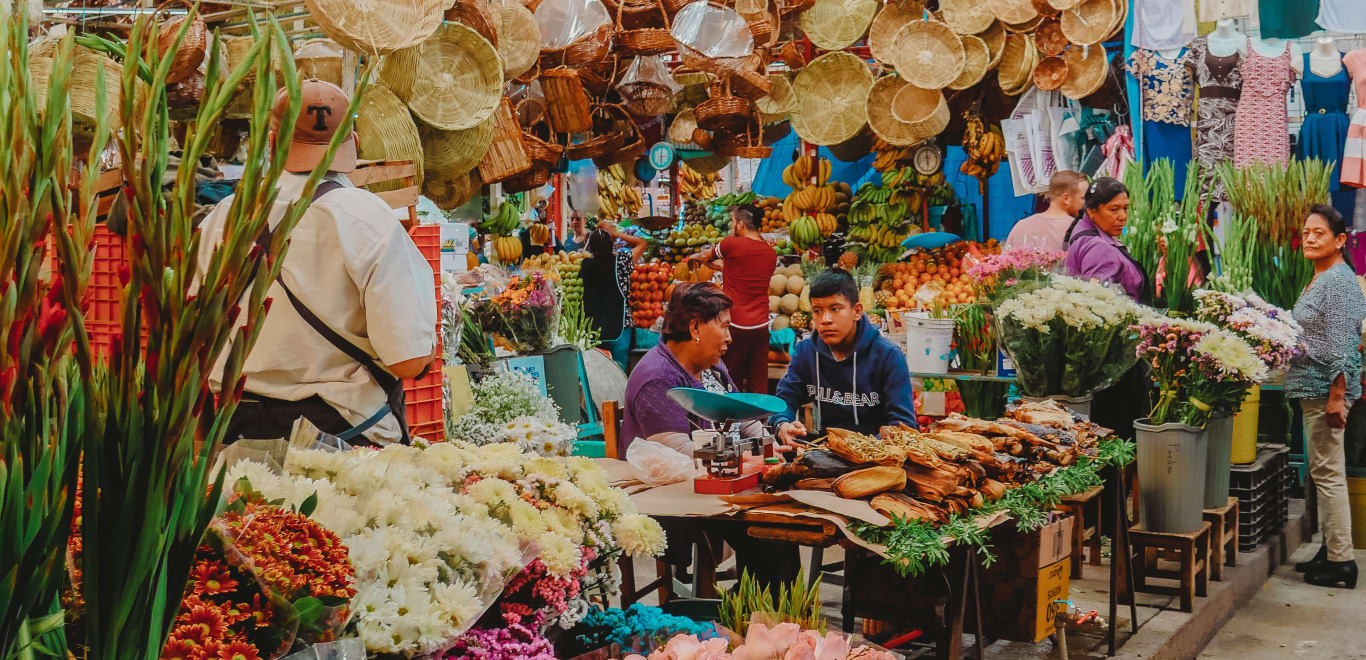 Colourful market in Cholula de Rivadabia Centro, Cholula, Puebla, Mexico