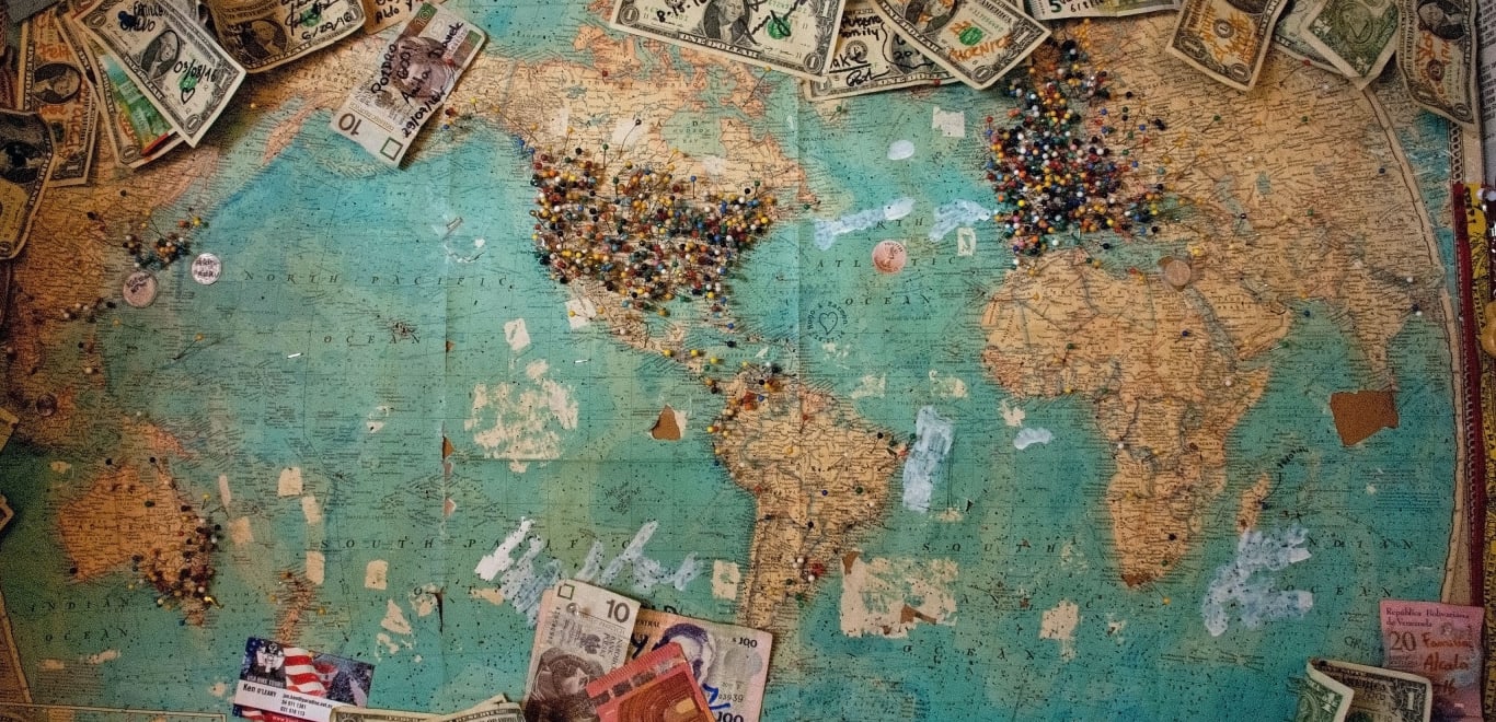 World map and money