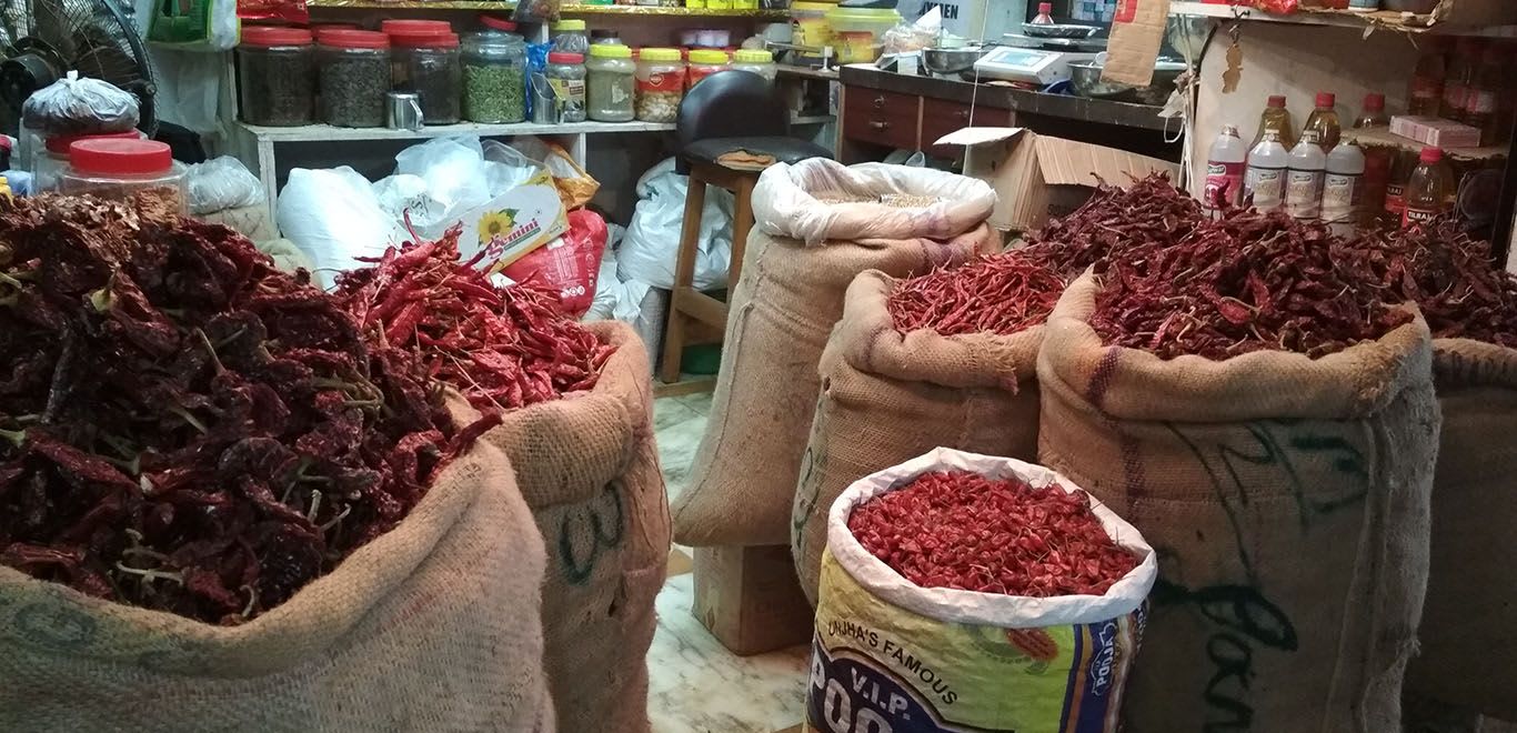 Chili bags at a store in India